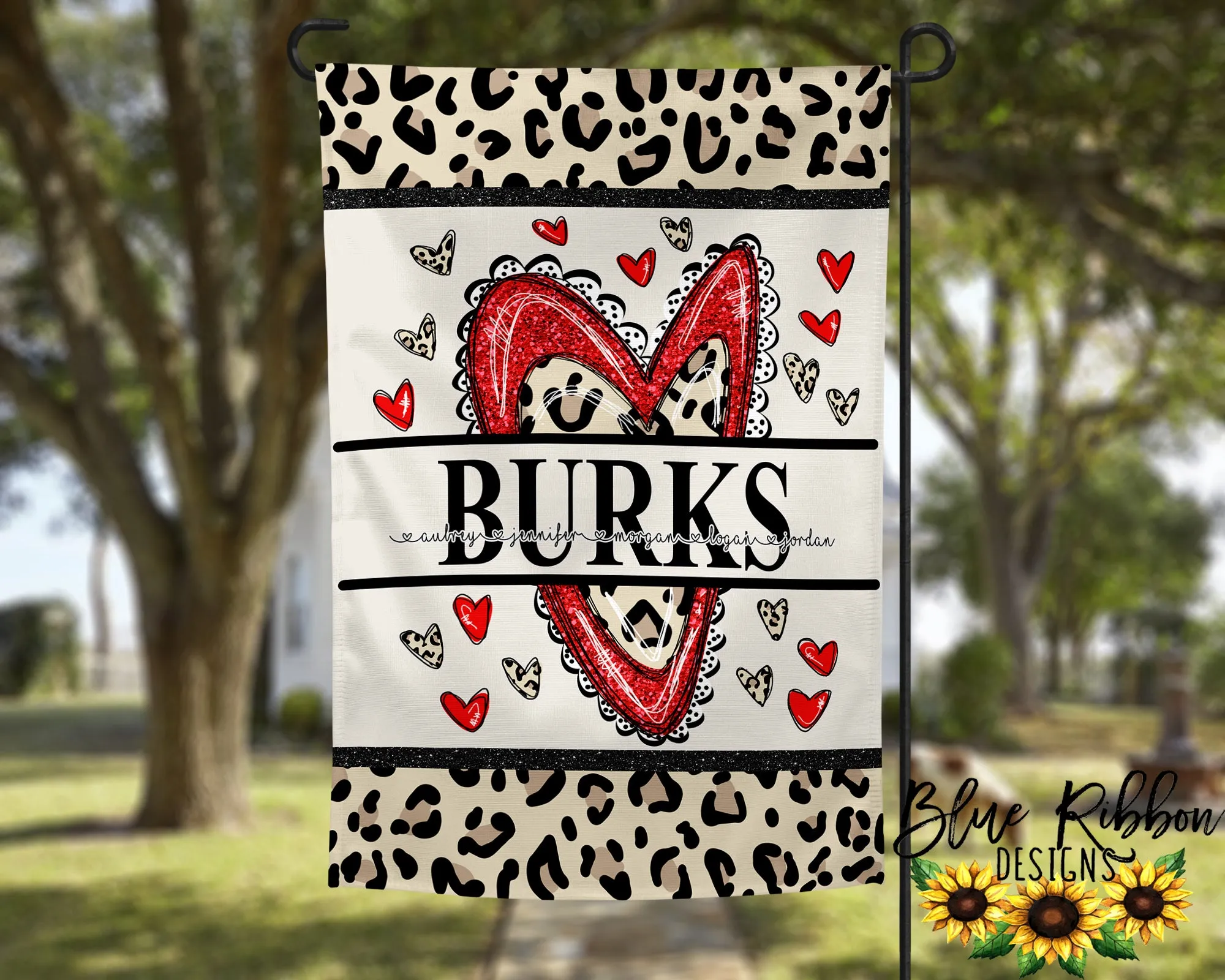 12X18" Single or Double Sided Personalized Red Split Heart Garden Flag