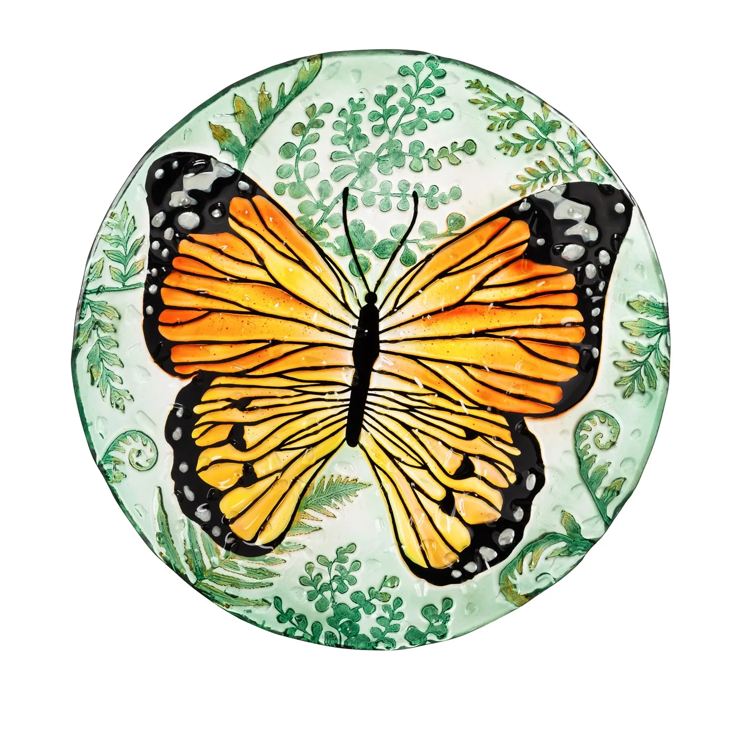 18" Hand Painted Bird Bath with Crushed Glass, Monarch,2gb6891