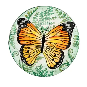 18" Hand Painted Bird Bath with Crushed Glass, Monarch,2gb6891