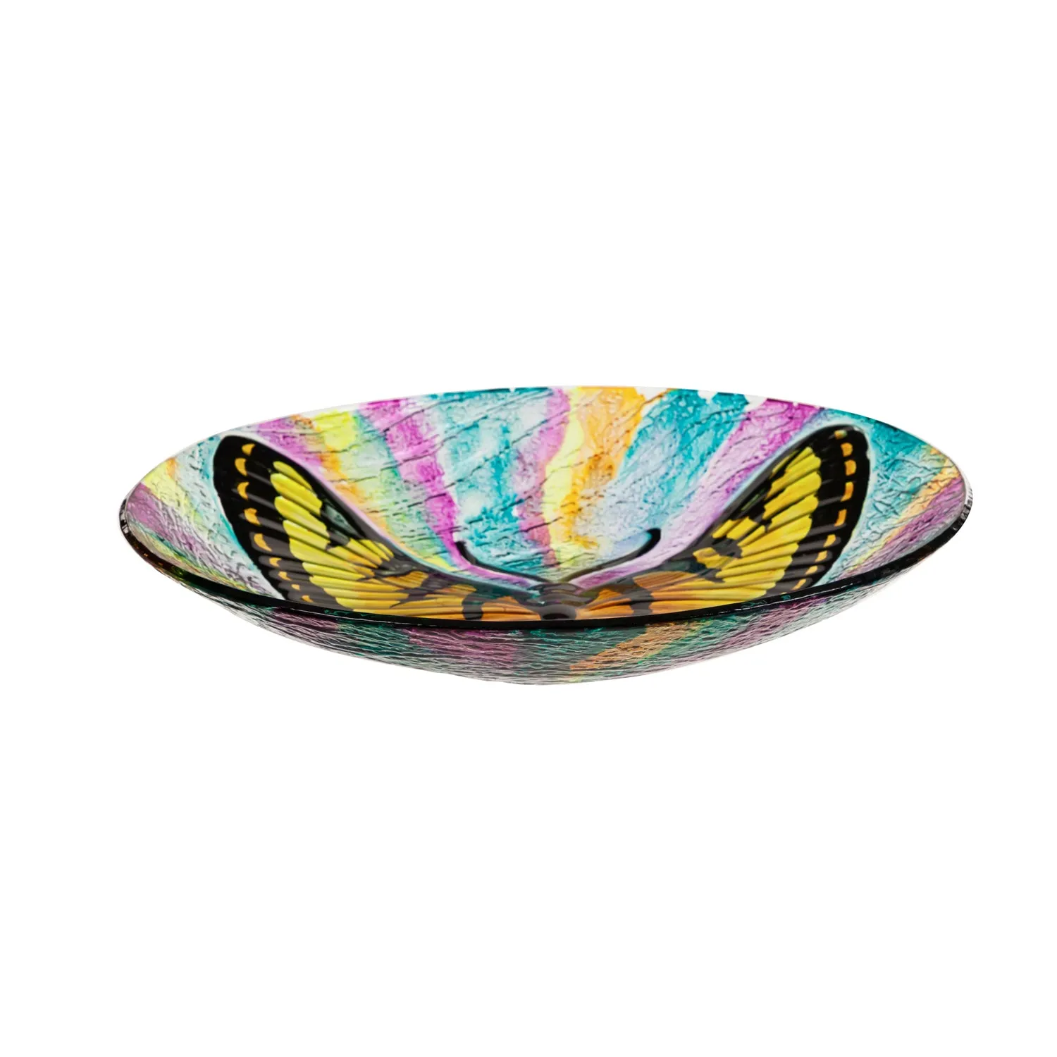 18" Hand Painted Glass Bird Bath with Oil Paint Finish, Butterfly,2gb6901