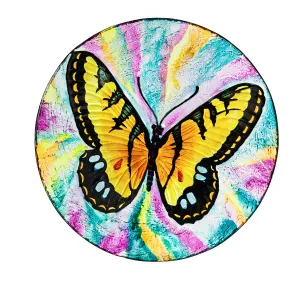 18" Hand Painted Glass Bird Bath with Oil Paint Finish, Butterfly,2gb6901