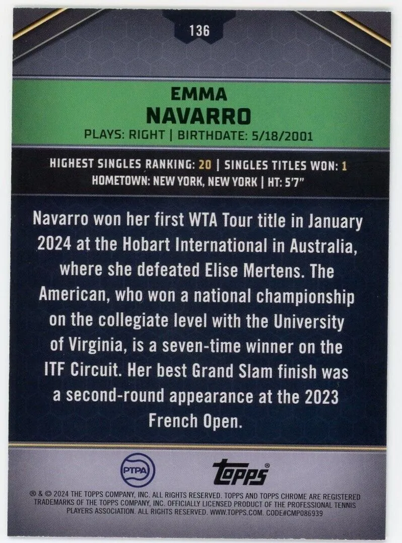 2024 Topps Graphite Tennis Emma Navarro Blue Refractor /50 #136