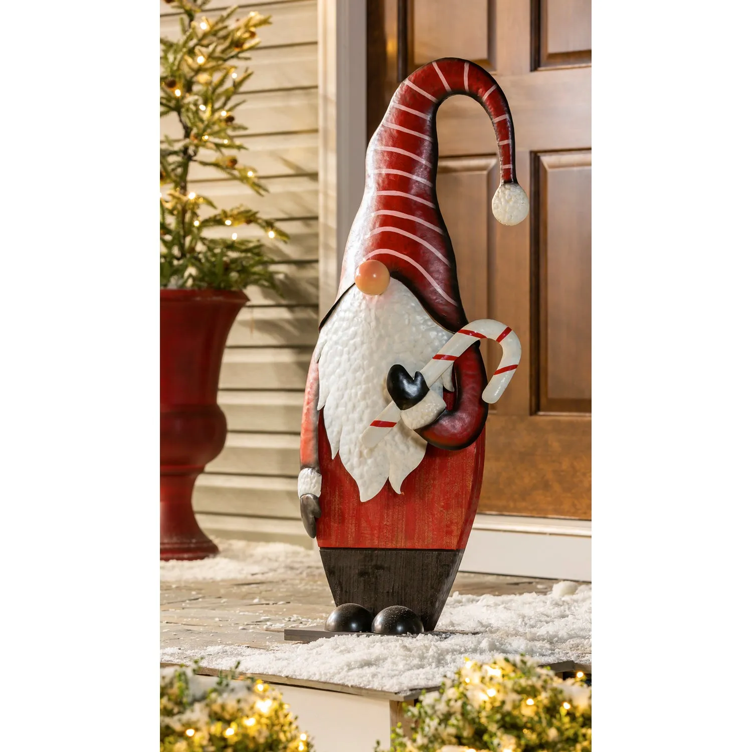 40" Metal and Wood Holiday Gnome Garden Statuary,47m2663