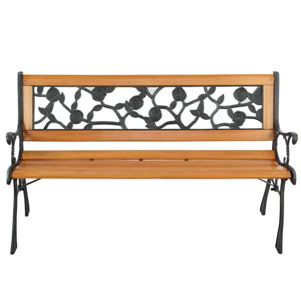 49" Garden Bench Patio Porch Chair Deck Hardwood Cast Iron Love Seat Rose Style Back