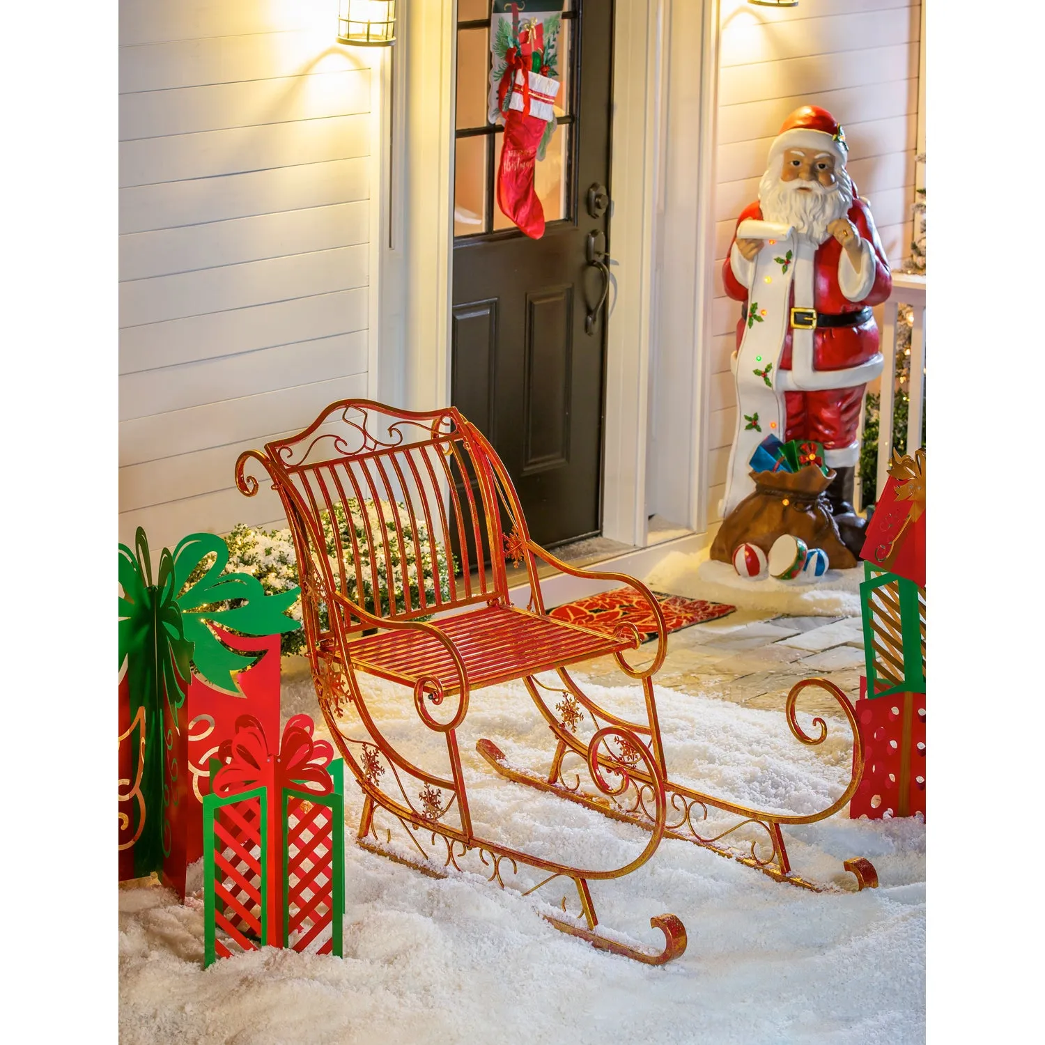 59"L Metal Red and Gold Santa's Sled,47m2677