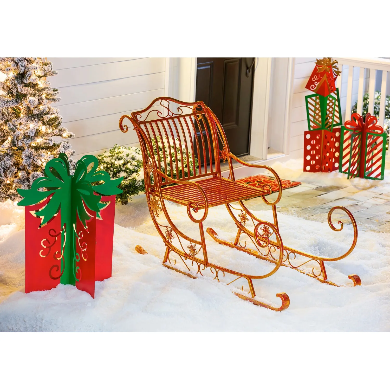 59"L Metal Red and Gold Santa's Sled,47m2677