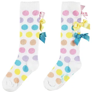A Dee - Triple Bow Polka Dot Knee High Socks