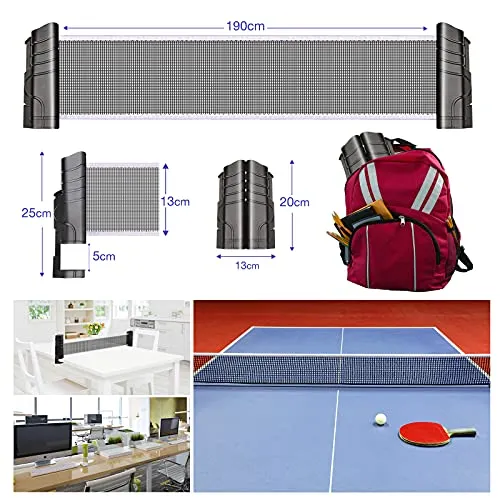 Adhafera Ping Pong Net,Upgraded Protable Retractable Table Tennis Net for Dining Table,Family Competition and Garden Games (Black)