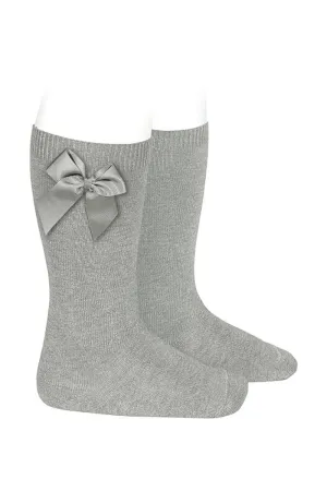 Aluminium Grosgrain Bow Knee High Socks