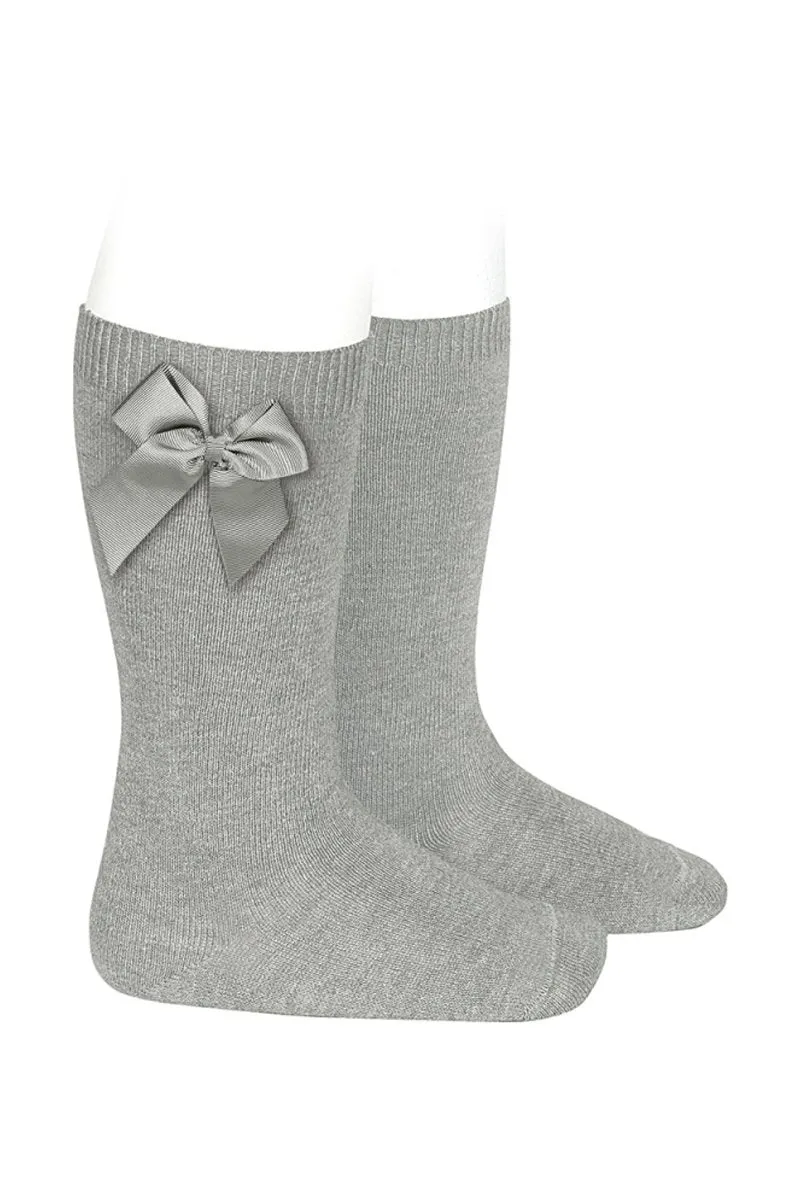 Aluminium Grosgrain Bow Knee High Socks