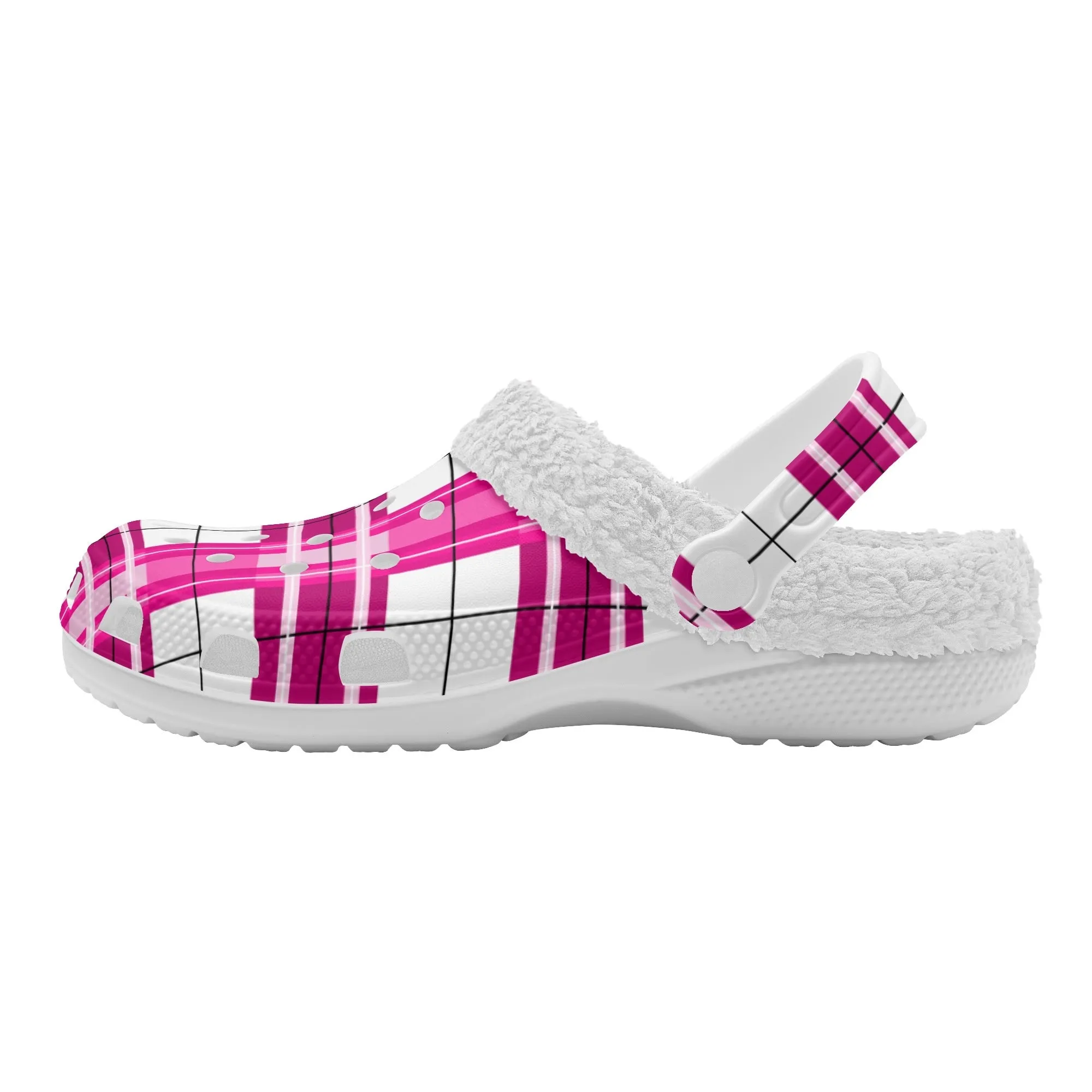 ✨'Arran Sky' Happy Tartan® Adult Clogs With White Fleece Fur Lining✨