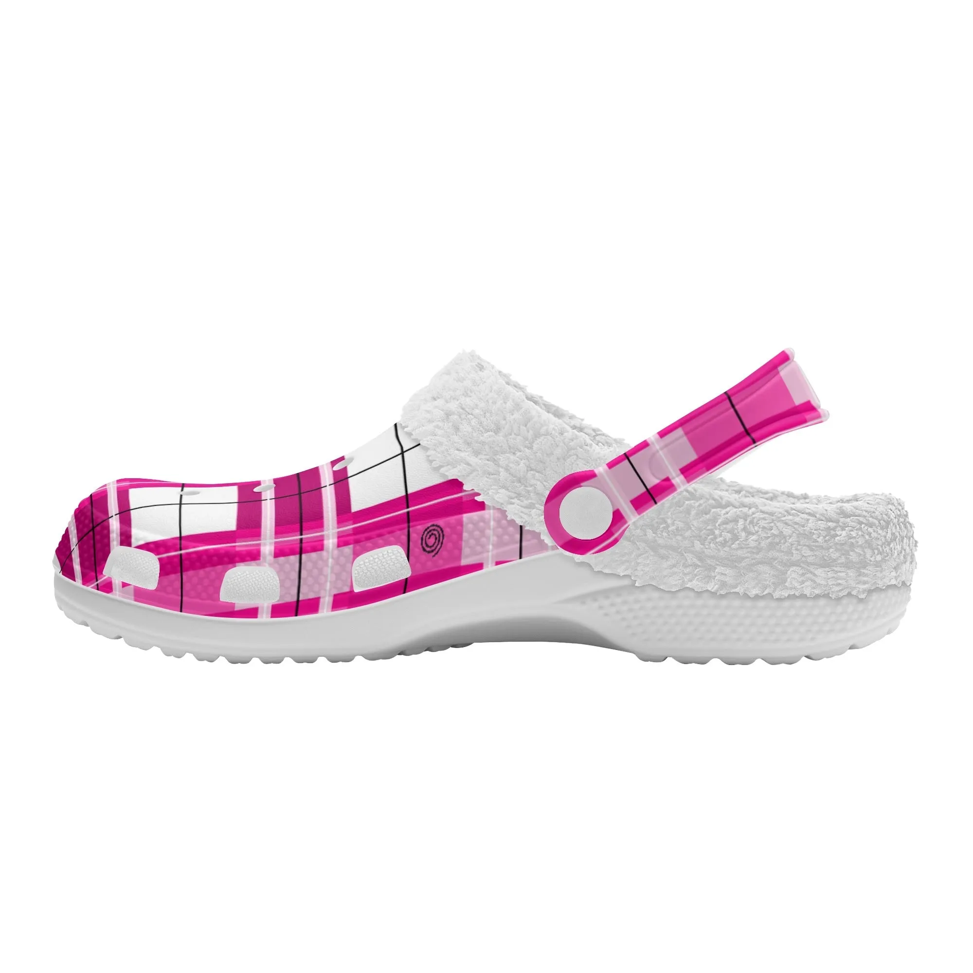 ✨'Arran Sky' Happy Tartan® Adult Clogs With White Fleece Fur Lining✨