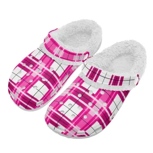 ✨'Arran Sky' Happy Tartan® Adult Clogs With White Fleece Fur Lining✨