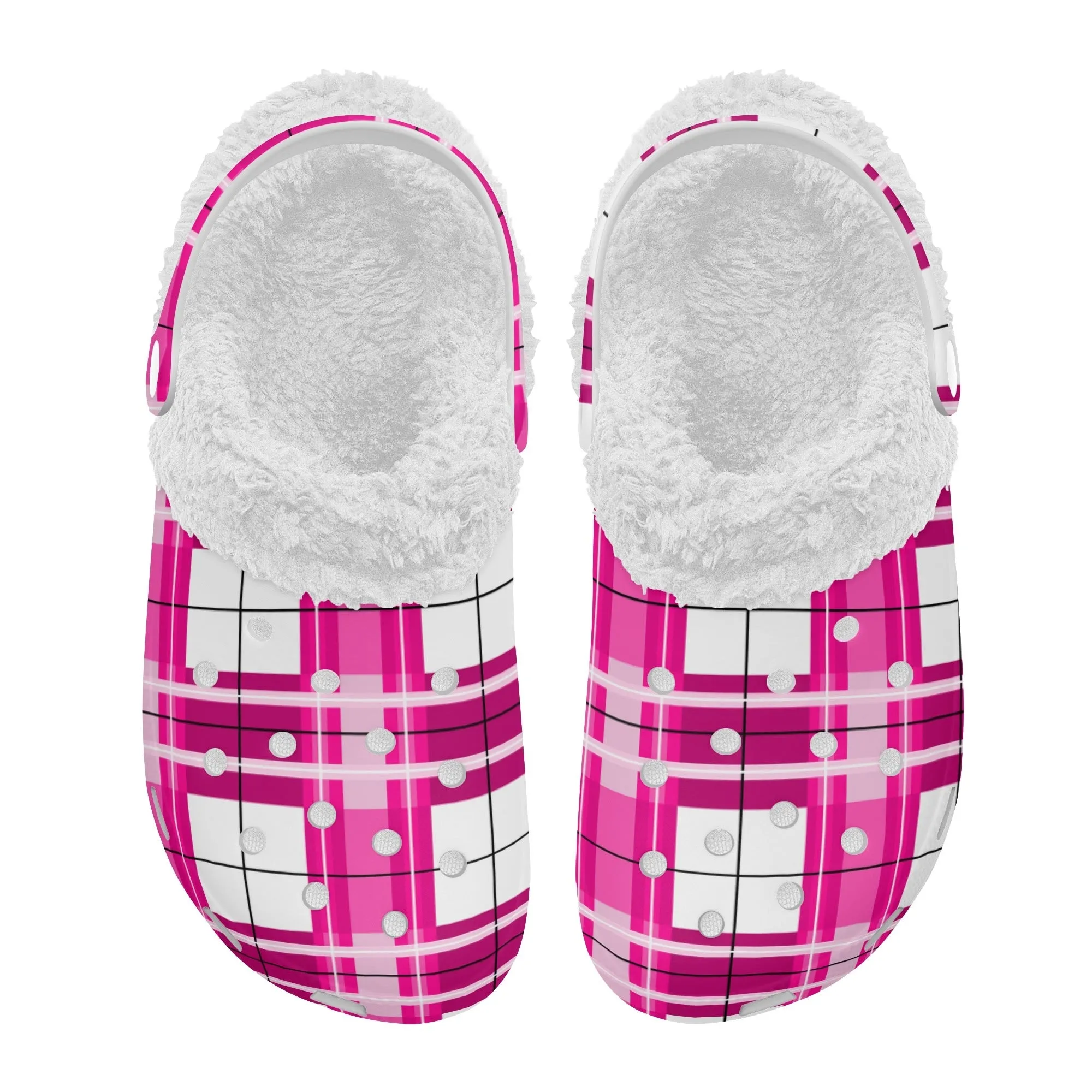 ✨'Arran Sky' Happy Tartan® Adult Clogs With White Fleece Fur Lining✨
