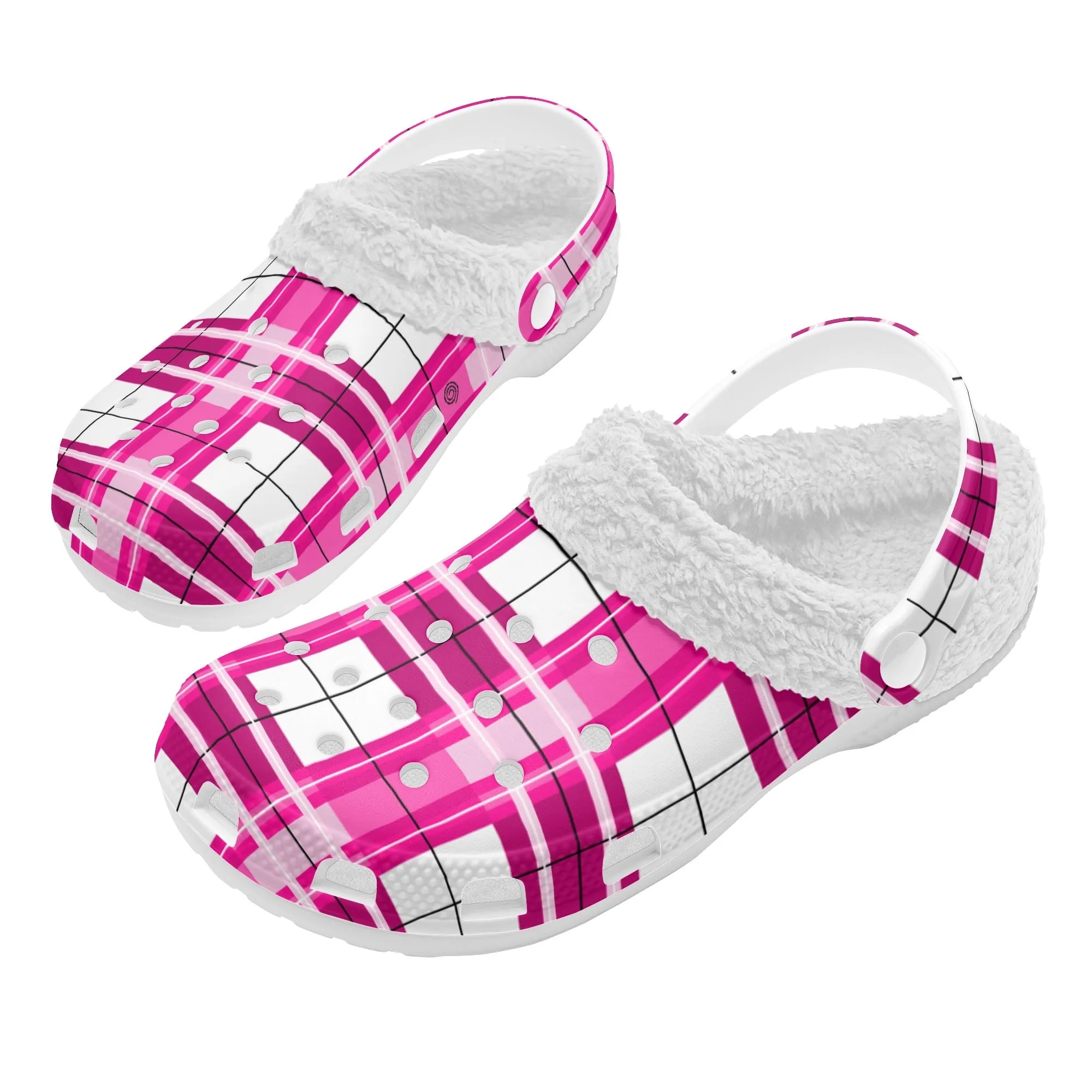 ✨'Arran Sky' Happy Tartan® Adult Clogs With White Fleece Fur Lining✨