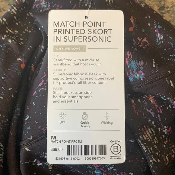 Athleta Match Point Women’s Printed Skort in Supersonic Tenniscore Size Medium