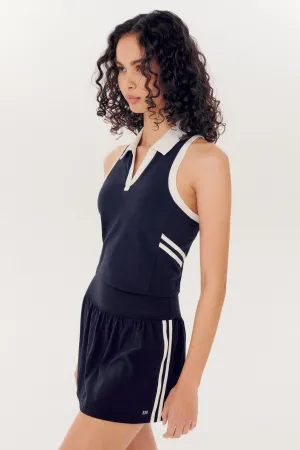 Austin Airweight Crop Polo - Indigo/White