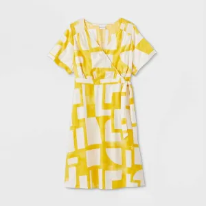 Ava & Viv Women's Plus Size Printed Short Sleeve Wrap Dress 78871953 Yellow 3X