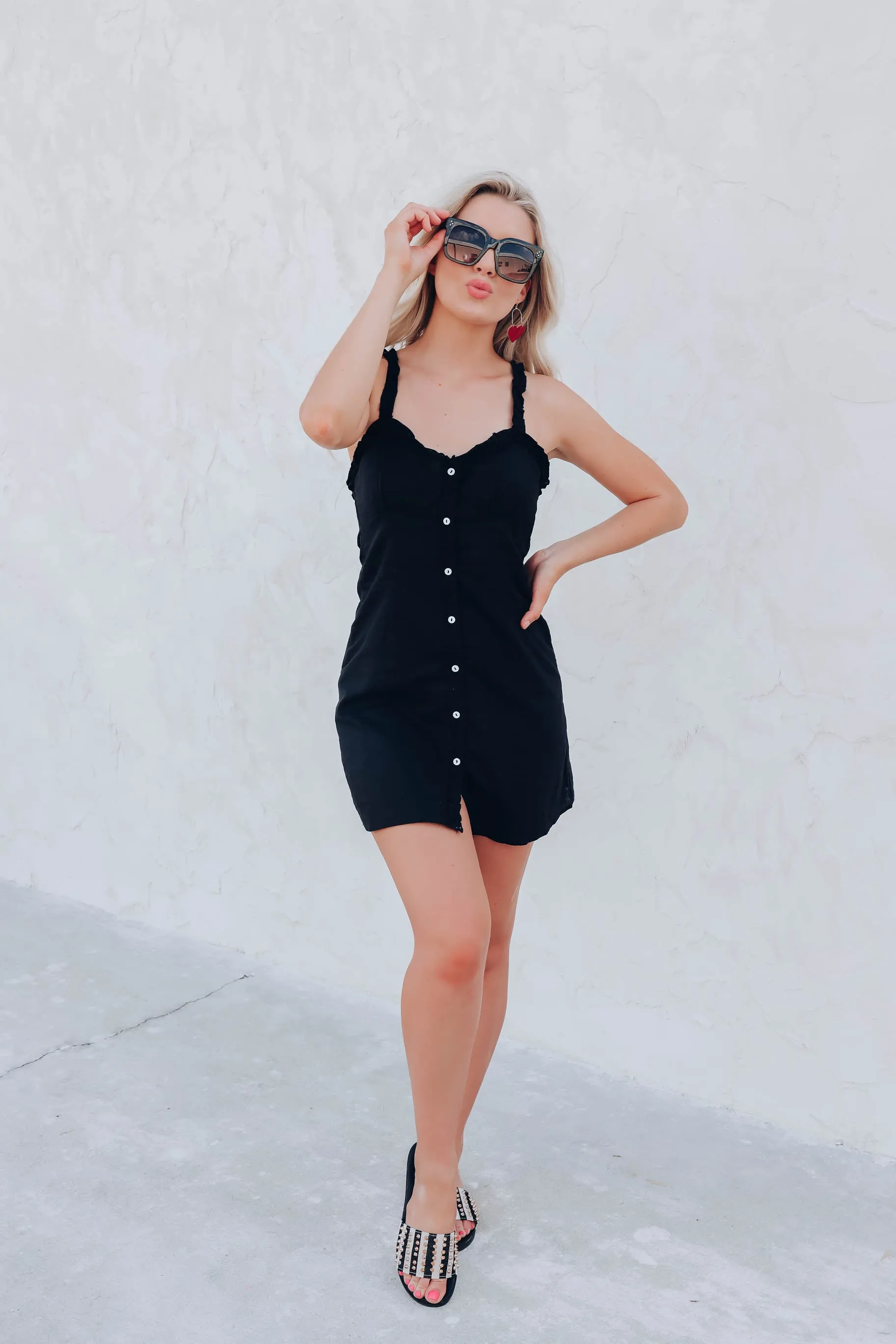 Avril Button Down Dress - Black
