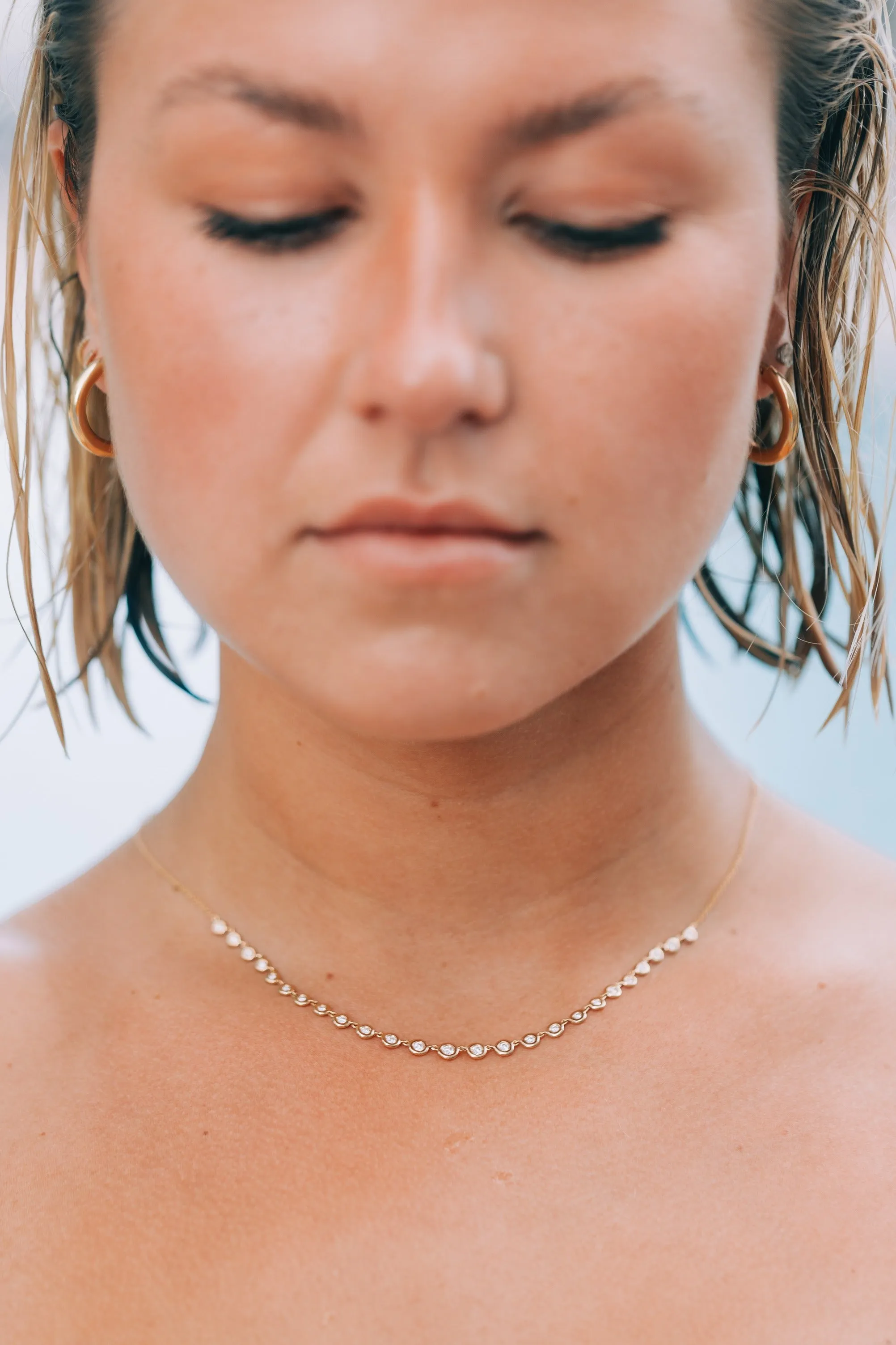 Bezel Set Diamond Frontal Tennis Necklace