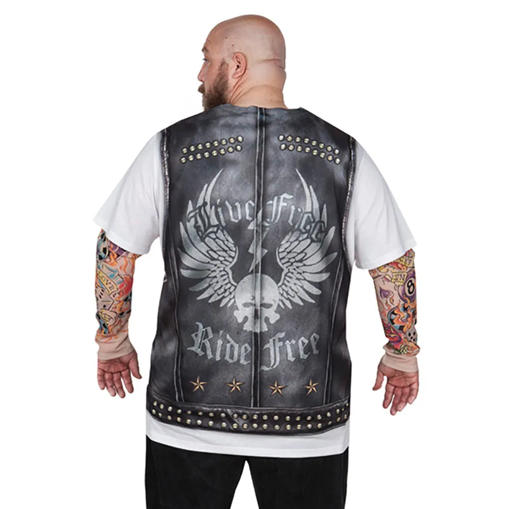 Biker Dude Big And Tall w/ Tattoos Allover Print Men's Longsleeve Costume T-Shirt