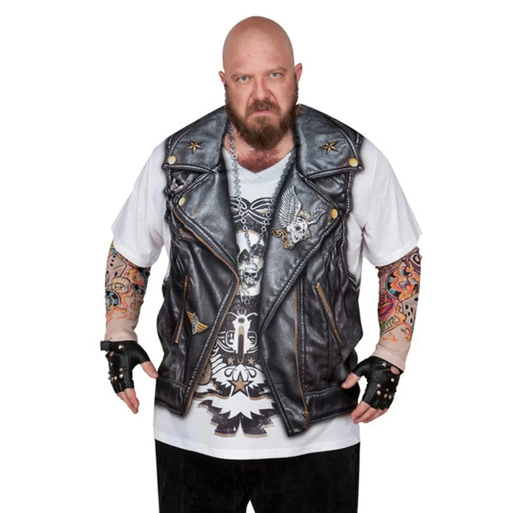 Biker Dude Big And Tall w/ Tattoos Allover Print Men's Longsleeve Costume T-Shirt