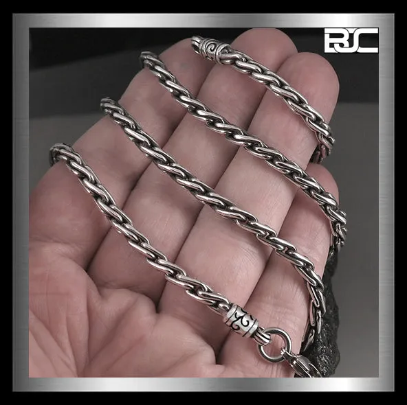 Biker Neck Chain Sterling Silver Handmade Wheat Links