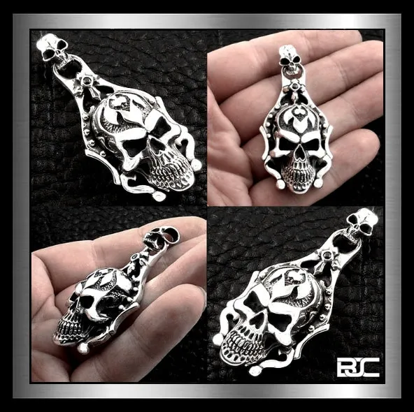Biker Tattoo Skull Pendant 925 Sterling Silver Memento Mori Tribal Design