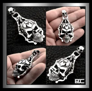 Biker Tattoo Skull Pendant 925 Sterling Silver Memento Mori Tribal Design
