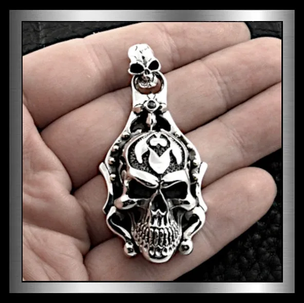 Biker Tattoo Skull Pendant 925 Sterling Silver Memento Mori Tribal Design