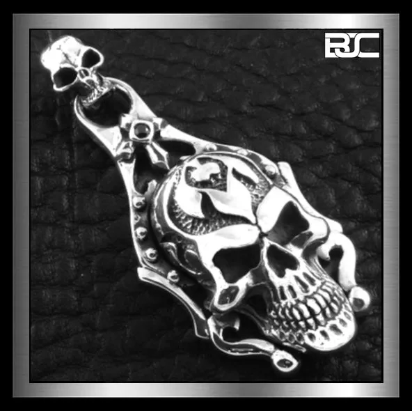Biker Tattoo Skull Pendant 925 Sterling Silver Memento Mori Tribal Design