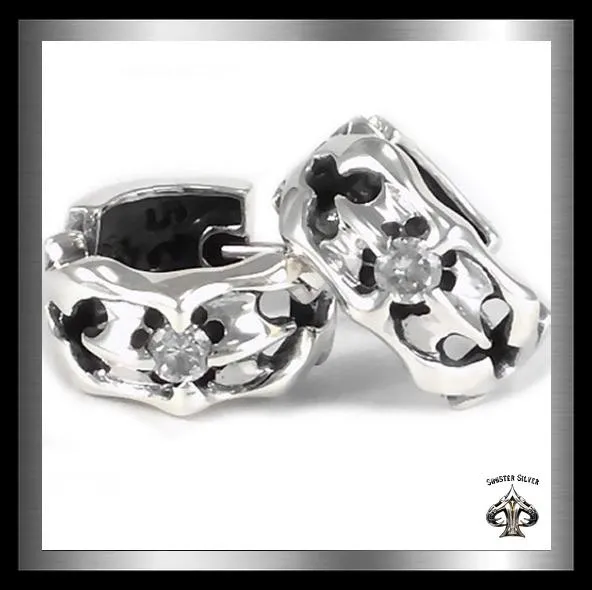 Biker Tribal Hoop Earrings Sterling Silver Jewelry 1-Pair