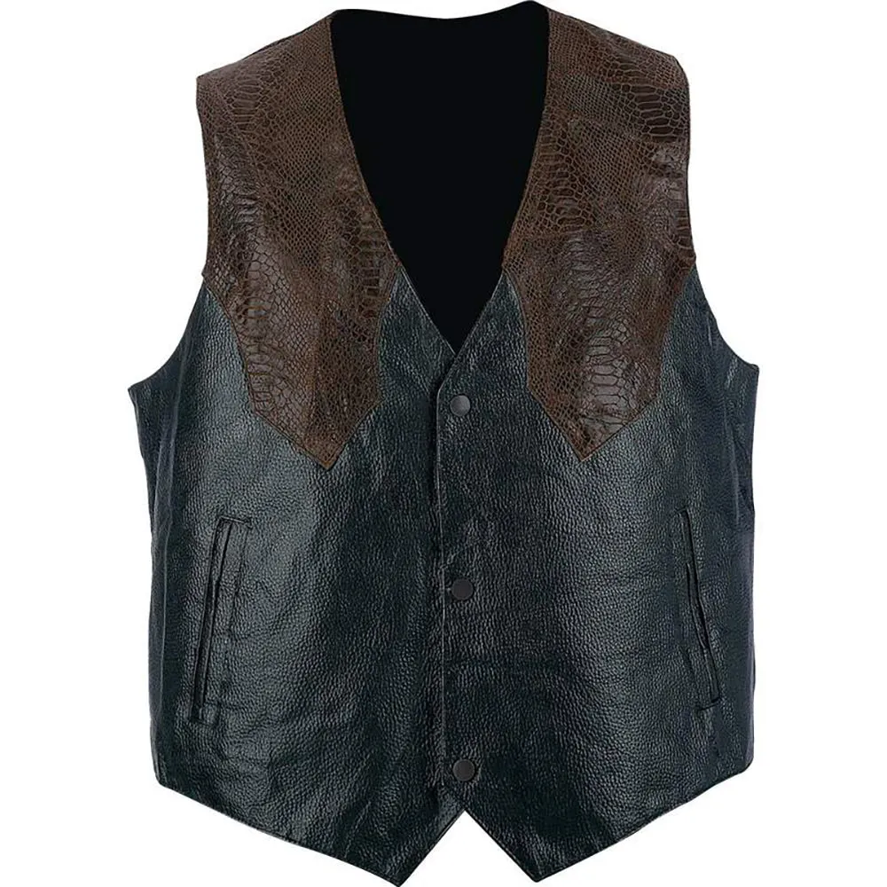 Biker Vest Pebble Grain Genuine Leather Faux Snakeskin Motorcycle Western Style