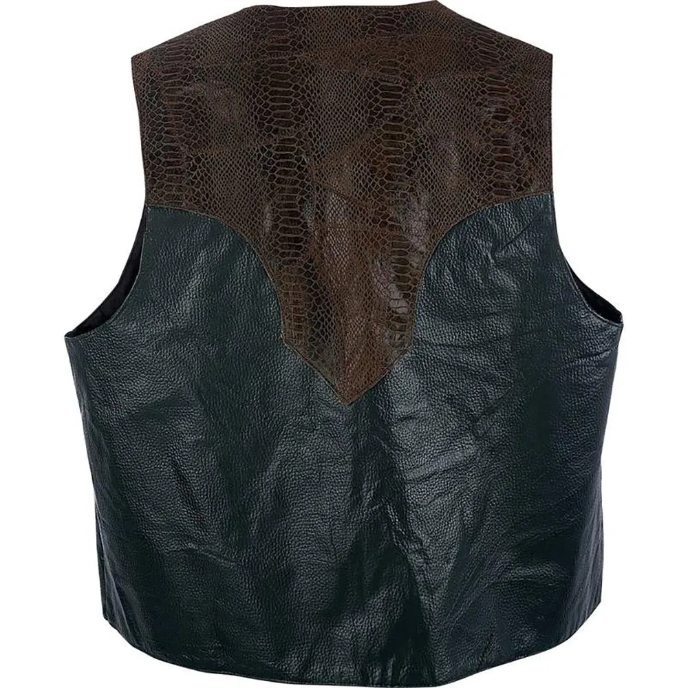 Biker Vest Pebble Grain Genuine Leather Faux Snakeskin Motorcycle Western Style