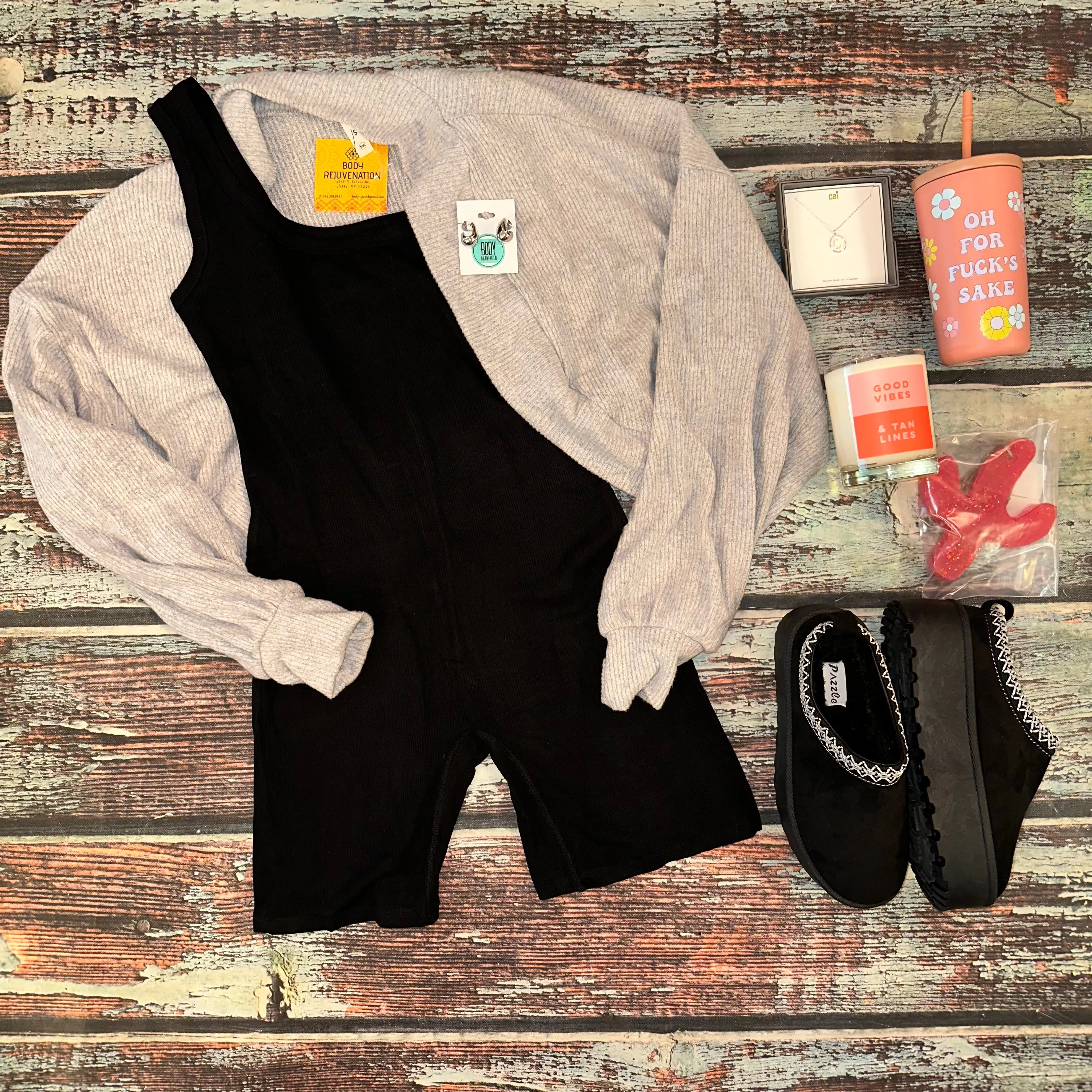 Black Ribbed Biker Bodysuit