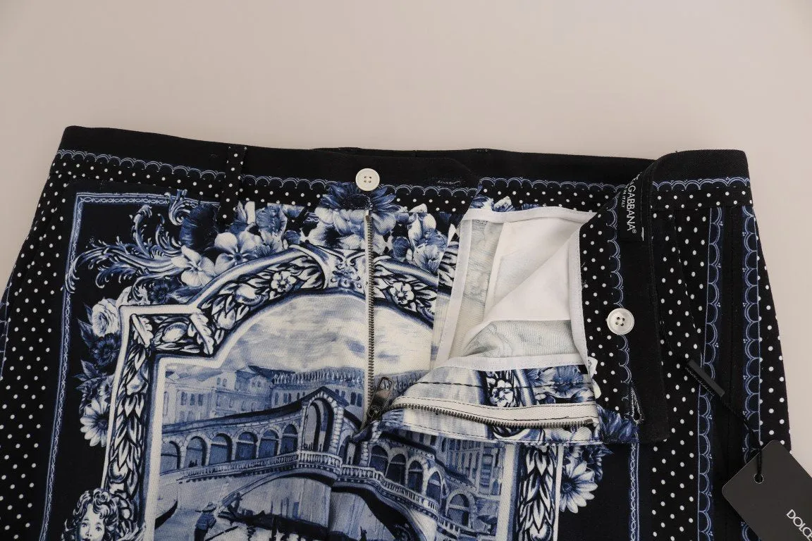 Black White Venice Print Cotton Shorts