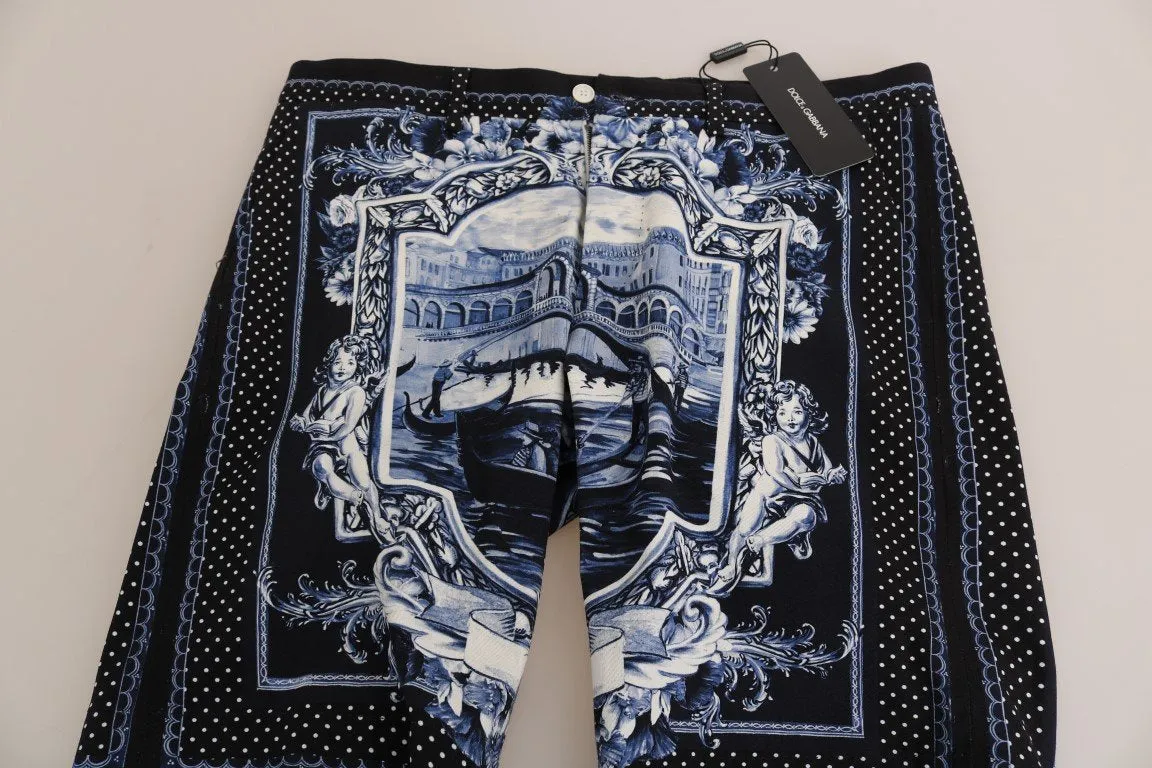 Black White Venice Print Cotton Shorts