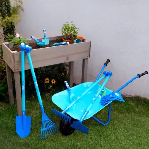 Blue Dinosaur Kids Gardening Set|Complete Metal Wheelbarrow & Tool Kids Gardening Kit Age 3 