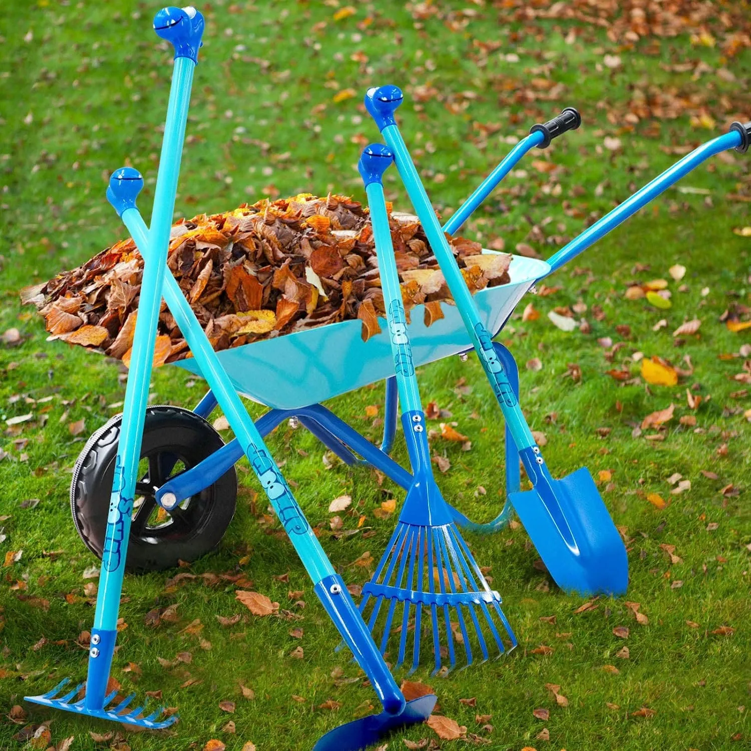 Blue Dinosaur Kids Gardening Set|Complete Metal Wheelbarrow & Tool Kids Gardening Kit Age 3 