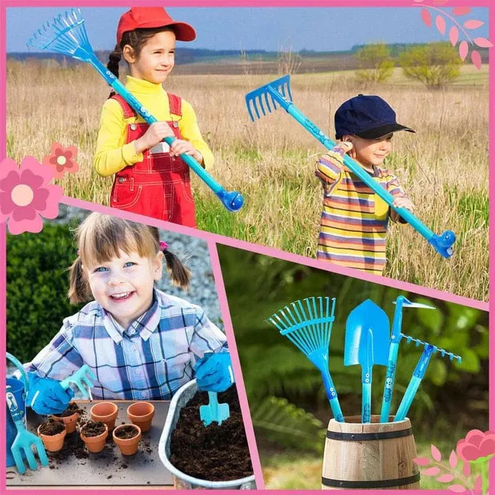 Blue Dinosaur Kids Gardening Set|Complete Metal Wheelbarrow & Tool Kids Gardening Kit Age 3 