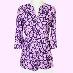 Boca Tunic Top in Tossed Leaves Aubergine and Lavender (Sample)