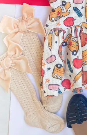 bow knee high socks - cream
