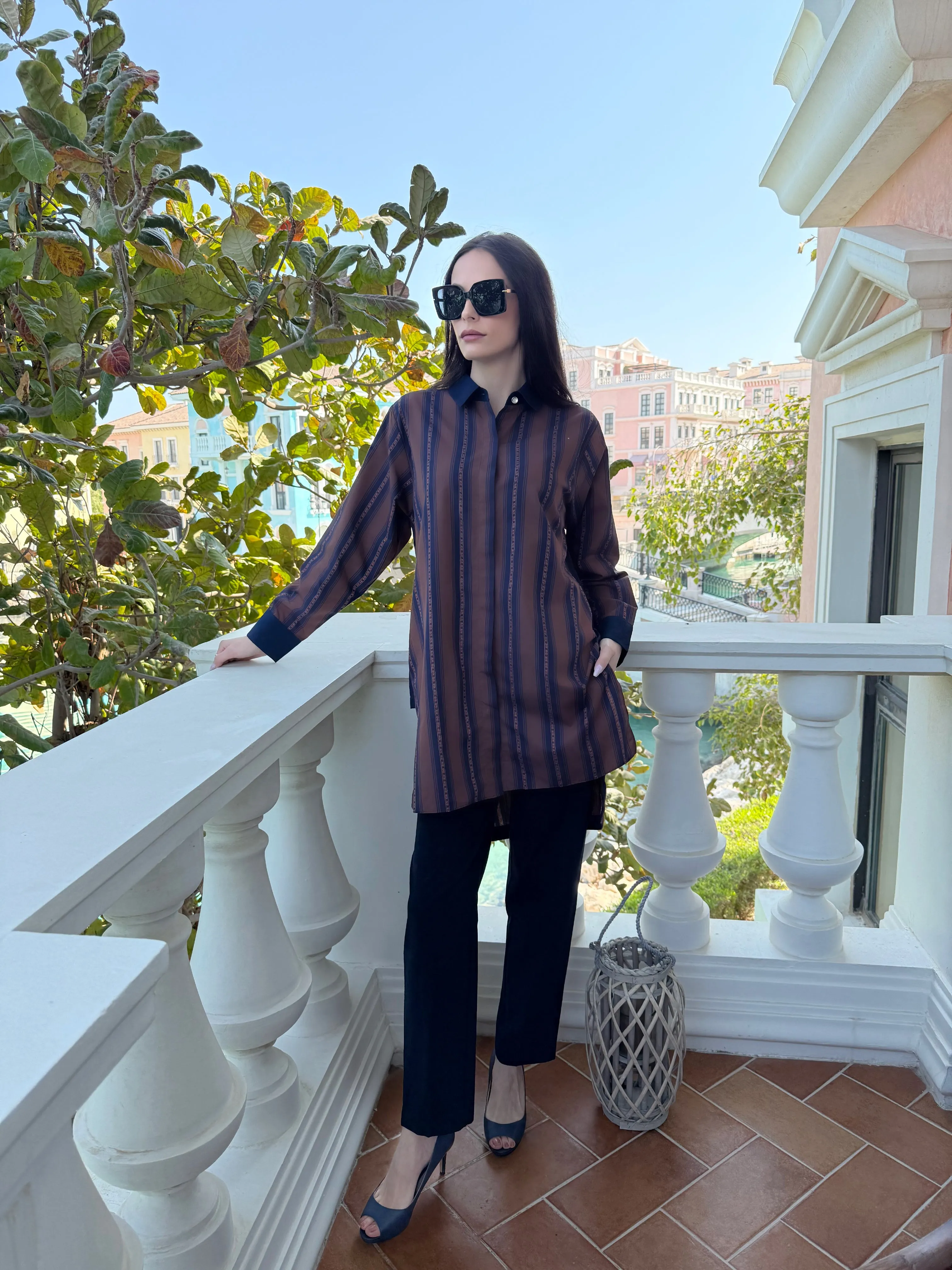 Brown and Navy Striped Tunic