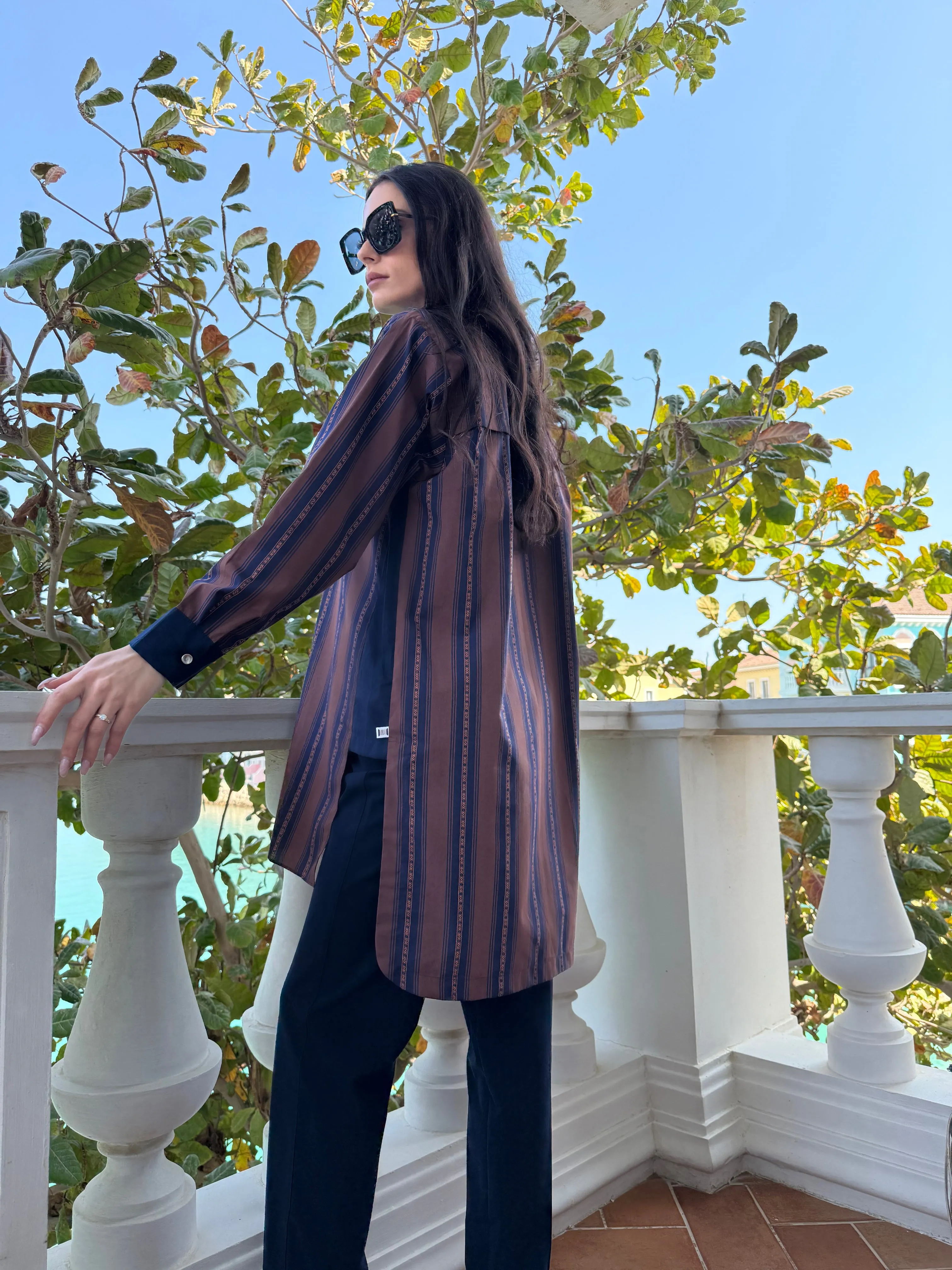 Brown and Navy Striped Tunic