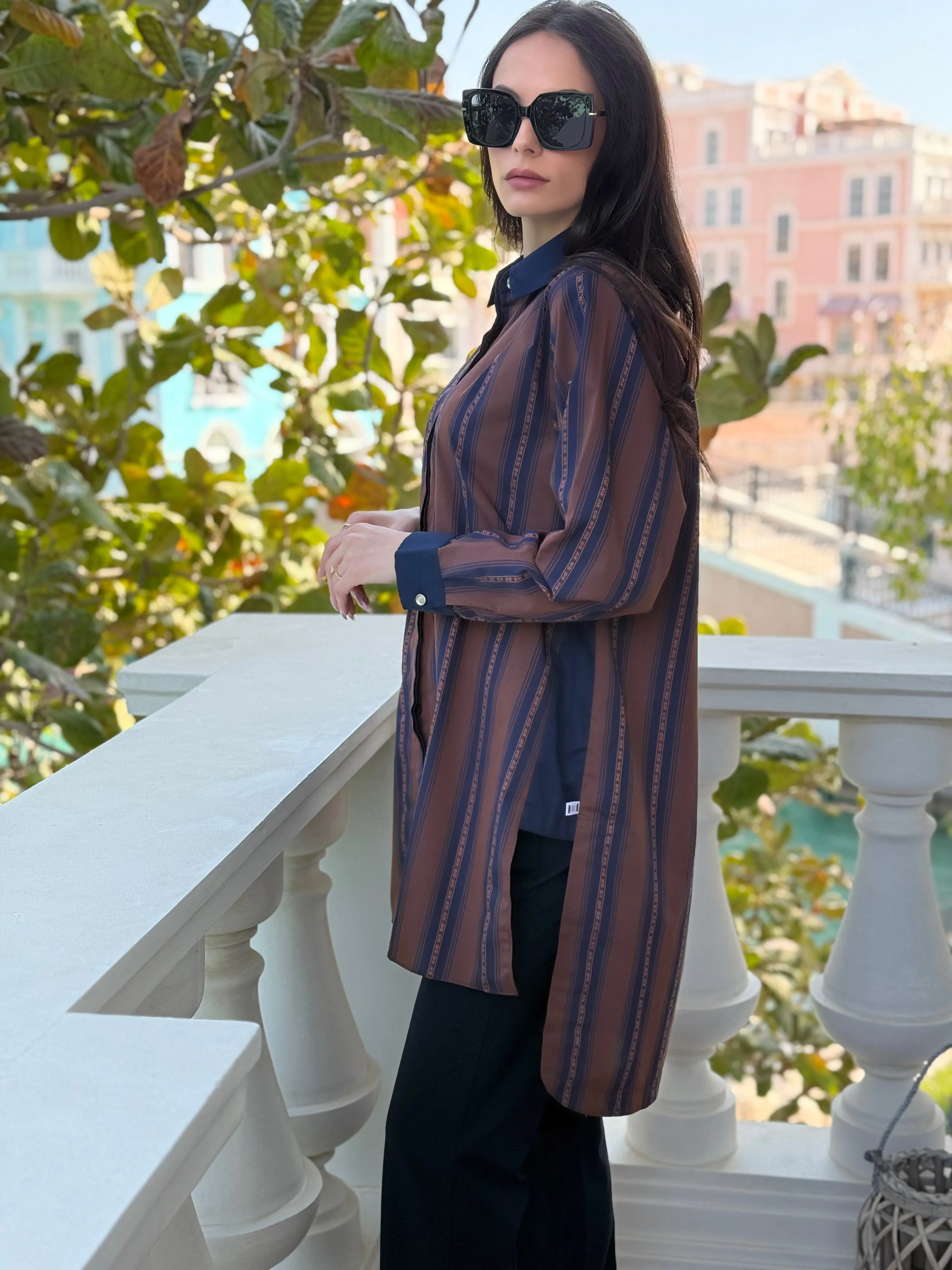 Brown and Navy Striped Tunic