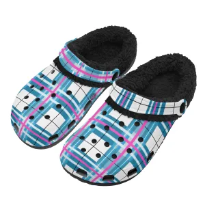 ✨'Bute Sky' Happy Tartan® Adult Clogs With Black Fleece Fur Lining✨