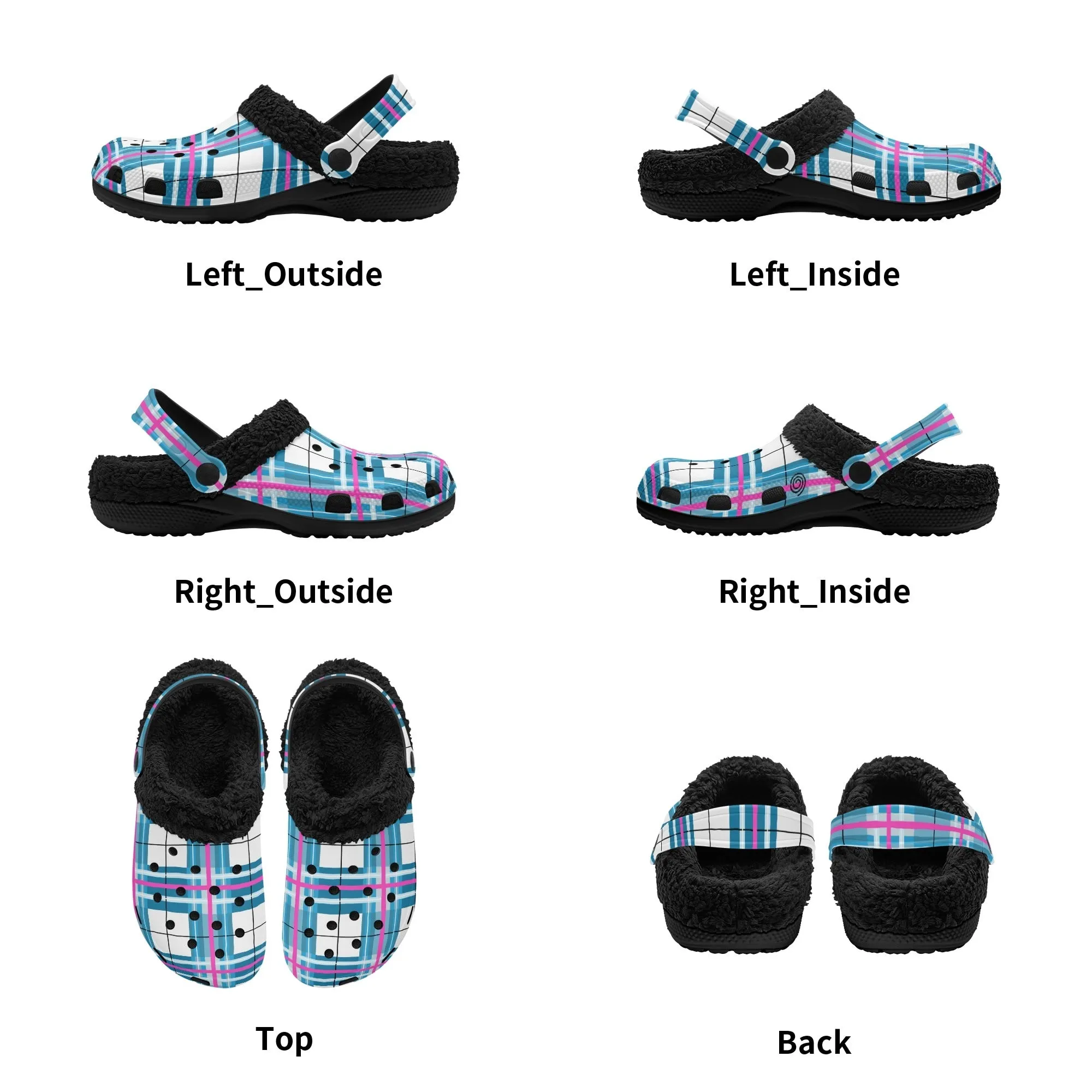 ✨'Bute Sky' Happy Tartan® Adult Clogs With Black Fleece Fur Lining✨