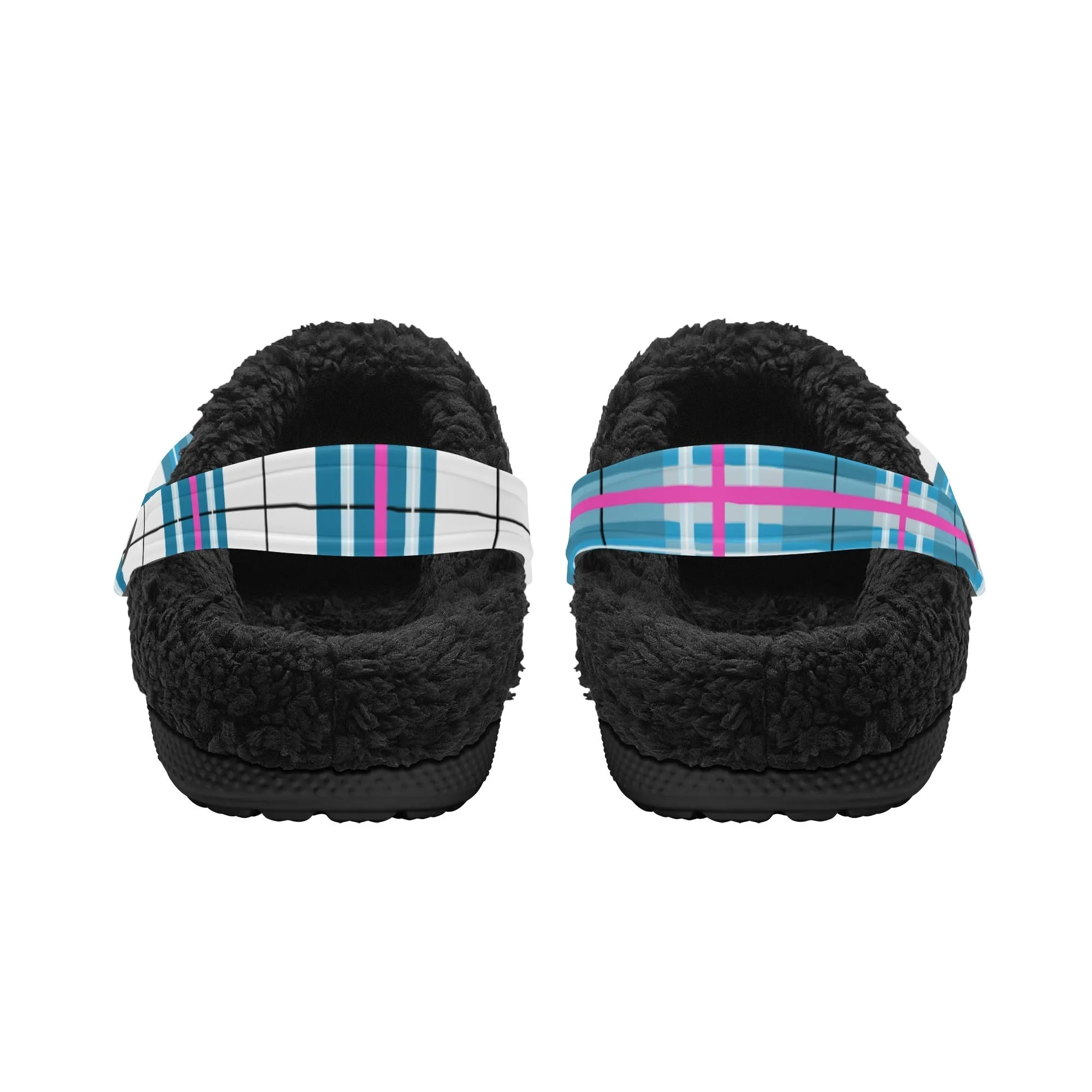 ✨'Bute Sky' Happy Tartan® Adult Clogs With Black Fleece Fur Lining✨