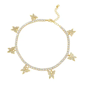Butterfly Tennis Anklet 14K Gold And Silver Plated 3 mm Foot Bracelet 9" Chain Cubic Zirconia Stones Women Jewelry