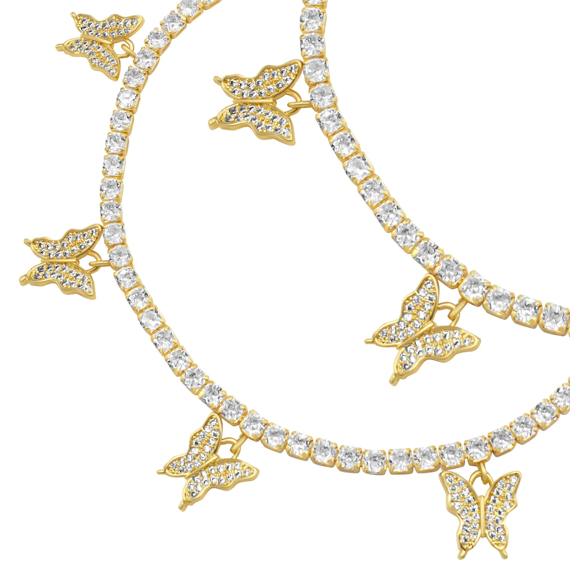 Butterfly Tennis Anklet 14K Gold And Silver Plated 3 mm Foot Bracelet 9" Chain Cubic Zirconia Stones Women Jewelry